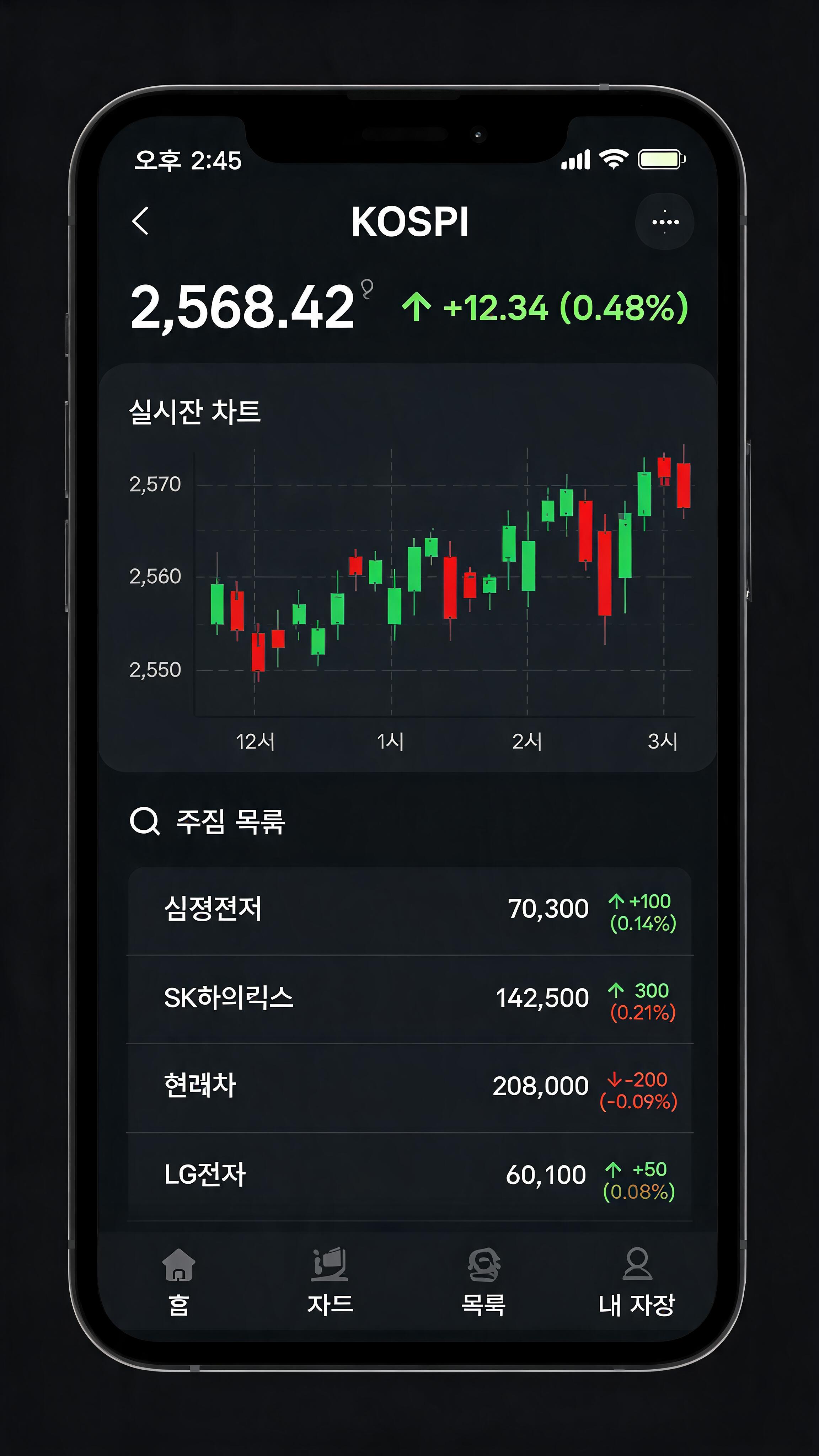 한국 주식 거래 앱 인터페이스
